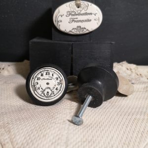 Bouton poignée meuble button handle tiroir porte artisanal original Horloge couleur bois noir